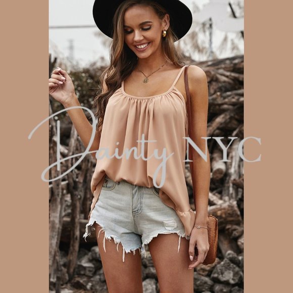 Loose Ruffle Spaghetti Strap Camisole Beige - Picture 5 of 9